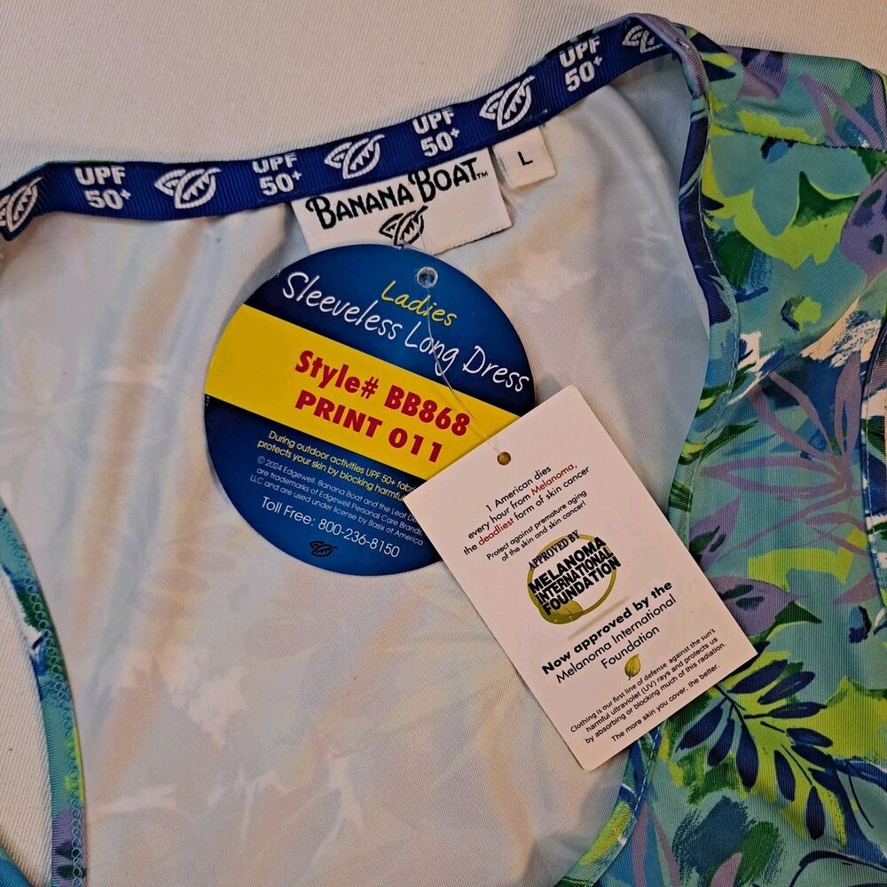 Banana Boat Women's Maxi Dress Size L Tropical Cruise Vacation UPF 50+ Ruched - Picture 3 of 8